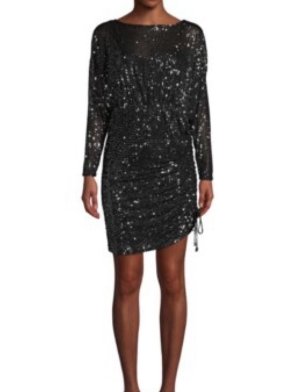 Free People Sequin Long Sleeve Minidress in Graphite Size Small